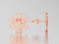 3D illustration rose gold diamond snowflake stud earring Royalty Free Stock Photo