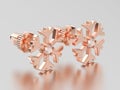 3D illustration rose gold diamond snowflake stud earrings Royalty Free Stock Photo