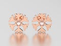 3D illustration rose gold diamond snowflake stud earrings Royalty Free Stock Photo