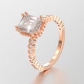 3D illustration rose gold diamonds decorative ring with reflection Royalty Free Stock Photo