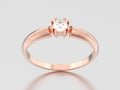 3D illustration rose gold engagement solitaire double prong bask