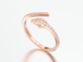 3D illustration rose gold free size adjustable diamond ring