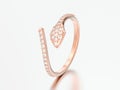 3D illustration rose gold free size adjustable diamond ring