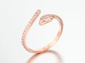 3D illustration rose gold free size adjustable diamond ring