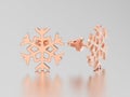 3D illustration rose gold snowflake stud earrings Royalty Free Stock Photo