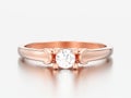 3D illustration rose gold solitaire wedding diamond ring with he