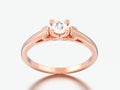 3D illustration rose gold solitaire wedding diamond ring with he