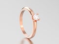 3D illustration rose gold traditional solitaire engagement diamond ring