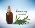 Realistic rosemary leaves and dropper essential oil for herbal medicine or cosmetics