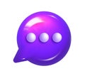 3d illustration of round lilac realistic speech bubble icon with three dots. Mesh vector talking cloud. Glossy chat high Royalty Free Stock Photo