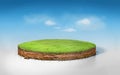 3D Illustration round soil ground cross section with earth land and green grass