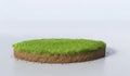 3D Illustration round soil ground cross section with earth land and green grass