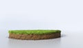 3D Illustration round soil ground cross section with earth land and green grass