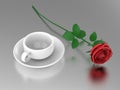 3D illustration rouse and white cup and saucer