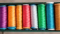 3D illustration of rows of colorful sewing threads on a white background Royalty Free Stock Photo