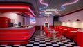 3D illustration of a 1950s vintage American diner interior Royalty Free Stock Photo