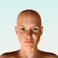 3d illustration of same young and old wrinkled face