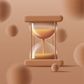 3d illustration of a sand clock, render trendy style with spheres around it Royalty Free Stock Photo