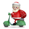 3D Illustration Of Santa Claus On A Motor Scooter