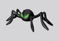 3D illustration scary black spider with green eyes Royalty Free Stock Photo