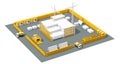 3d illustration. Schematic illustration of a construction site. Primitive geometric layout