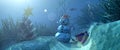 3d illustration seabed and Christmas items