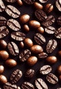 3d illustration seamless pattern of roasted coffee beans on black background Royalty Free Stock Photo