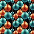 3d illustration. Seamless pattern of 70s retro Christmas globes.