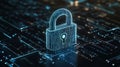 3D Illustration of a Secure Digital Padlock Surrounded by Binary Code and Circuit Patterns, generative ai Royalty Free Stock Photo