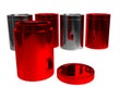 3D Illustration: Set of Black and Red Round Metal Tins - Metallic