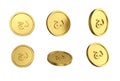 3d illustration Set of gold Algerian dinar coin in different angels on white background