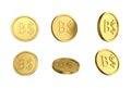 3d illustration Set of gold Bahamian dollar coin in different angels on white background