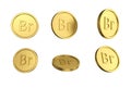 3d illustration Set of gold Belarusian ruble coin in different angels on white background