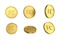 3d illustration Set of gold Congolese franc coin in different angels on white background
