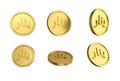 3d illustration Set of gold Jordanian dinar coin in different angels on white background