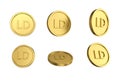 3d illustration Set of gold Libyan dinar coin in different angels on white background