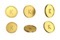 3d illustration Set of gold Malawian kwacha coin in different angels on white background
