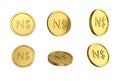 3d illustration Set of gold Namibian dollar coin in different angels on white background