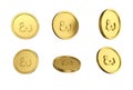 3d illustration Set of gold Omani rial coin in different angels on white background