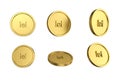 3d illustration Set of gold Romanian leu coin in different angels on white background
