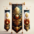 3d illustration of a set of gold, silver and bronze banners Generative AI