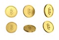 3d illustration Set of gold Thai baht coin in different angels on white background Royalty Free Stock Photo