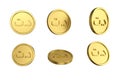 3d illustration Set of gold Tunisian dinar coin in different angels on white background