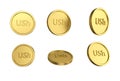 3d illustration Set of gold Ugandan shilling coin in different angels on white background