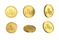 3d illustration Set of gold Yemeni rial coin in different angels on white background