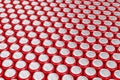 3D illustration. Set of many red metallic aluminum cans. Beverage cans Royalty Free Stock Photo