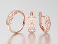 3D illustration set of rose gold decorative diamond earrings wit Royalty Free Stock Photo