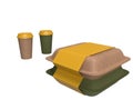 3D Illustration - Set of two eco friendly fast food cups and boxes