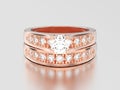 3D illustration set of two rose gold decorative diamond rings wi Royalty Free Stock Photo