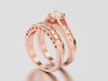 3D illustration set of two rose gold decorative diamond rings wi Royalty Free Stock Photo